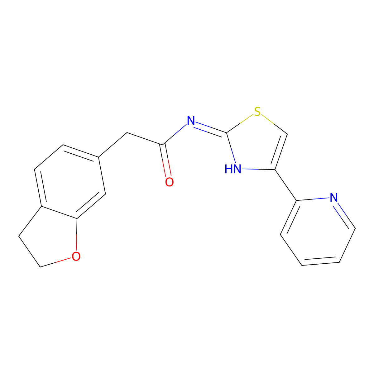 2-(2,3-dihydrobenzofuran-6-yl)-N-(4-(pyridin-2-yl)thiazol-2-yl)acetamide molecular structure, CAS 1401560-35-7