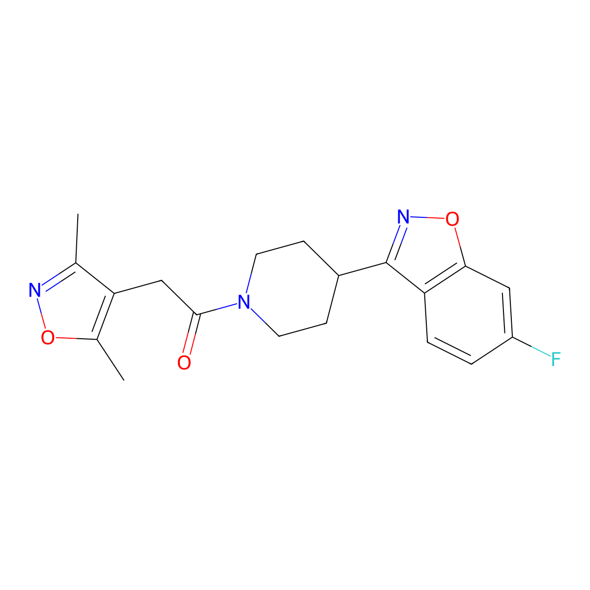 2-(3,5-Dimethyl-1,2-oxazol-4-yl)-1-[4-(6-fluoro-1,2-benzoxazol-3-yl)piperidin-1-yl]ethanone molecular structure, CAS 1401560-45-9