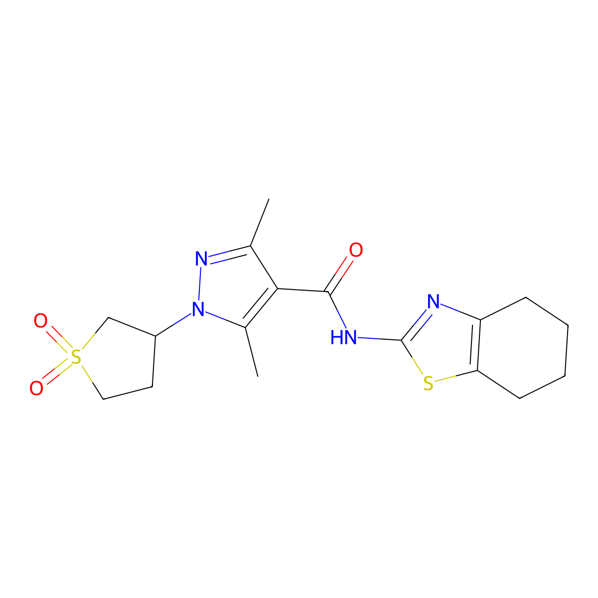 1-(1,1-dioxidotetrahydrothiophen-3-yl)-3,5-dimethyl-N-(4,5,6,7-tetrahydrobenzo[d]thiazol-2-yl)-1H-pyrazole-4-carboxamide molecular structure, CAS 1401560-48-2