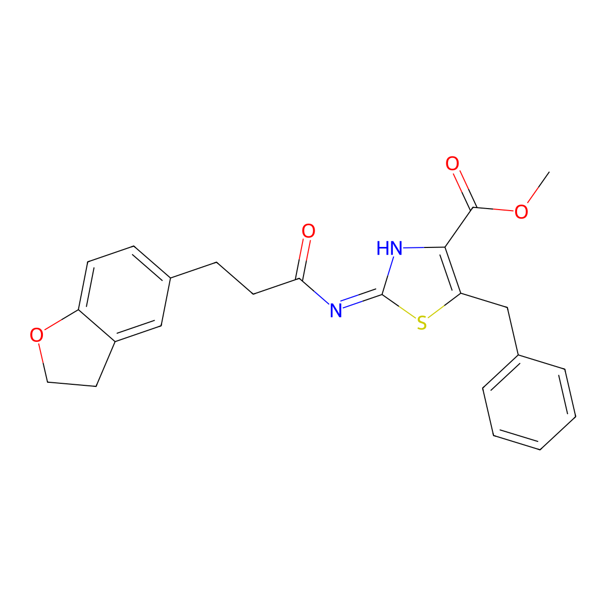 methyl (2E)-5-benzyl-2-{[3-(2,3-dihydro-1-benzofuran-5-yl)propanoyl]imino}-2,3-dihydro-1,3-thiazole-4-carboxylate molecular structure, CAS 1401560-49-3
