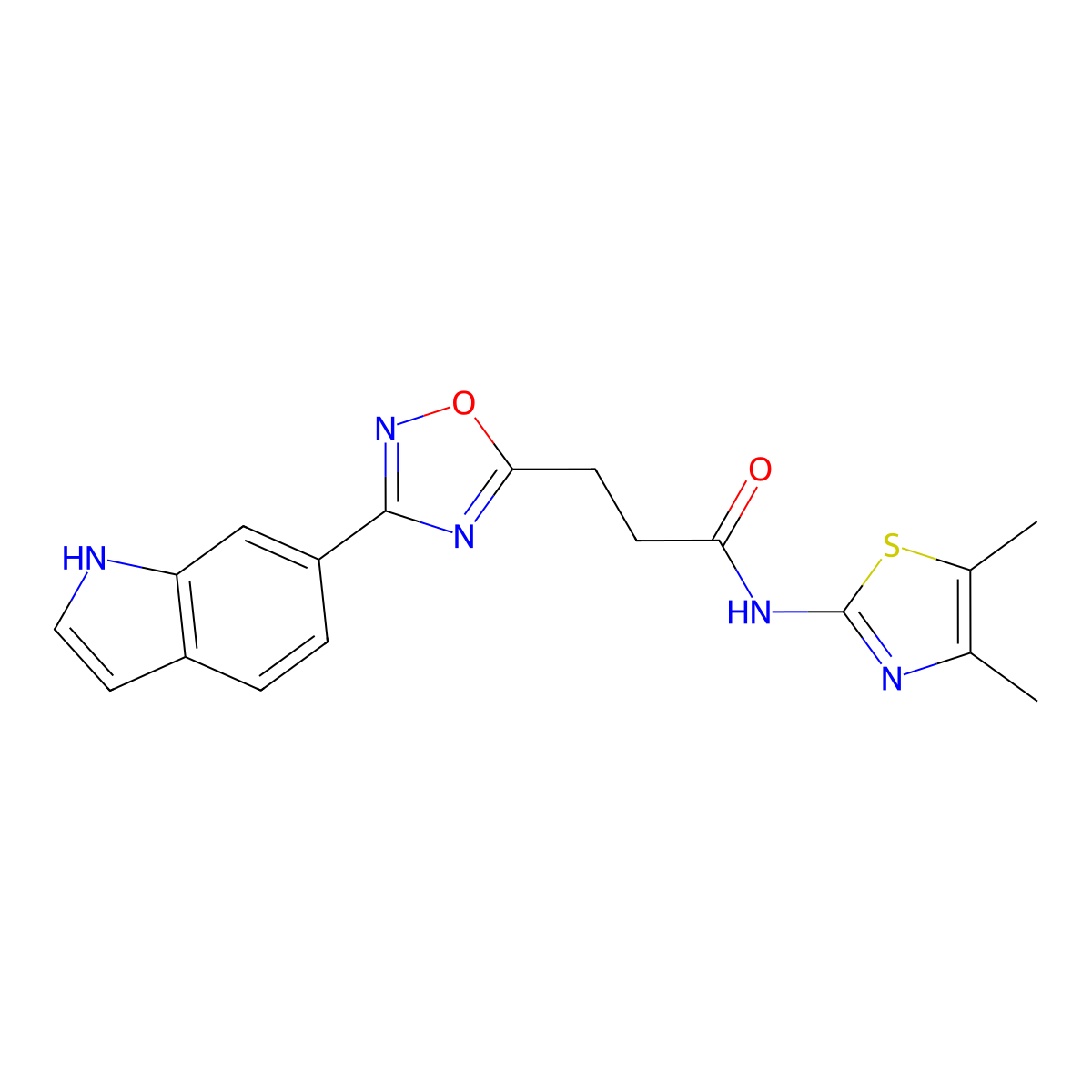 3-(3-(1H-indol-6-yl)-1,2,4-oxadiazol-5-yl)-N-(4,5-dimethylthiazol-2-yl)propanamide molecular structure, CAS 1401560-70-0