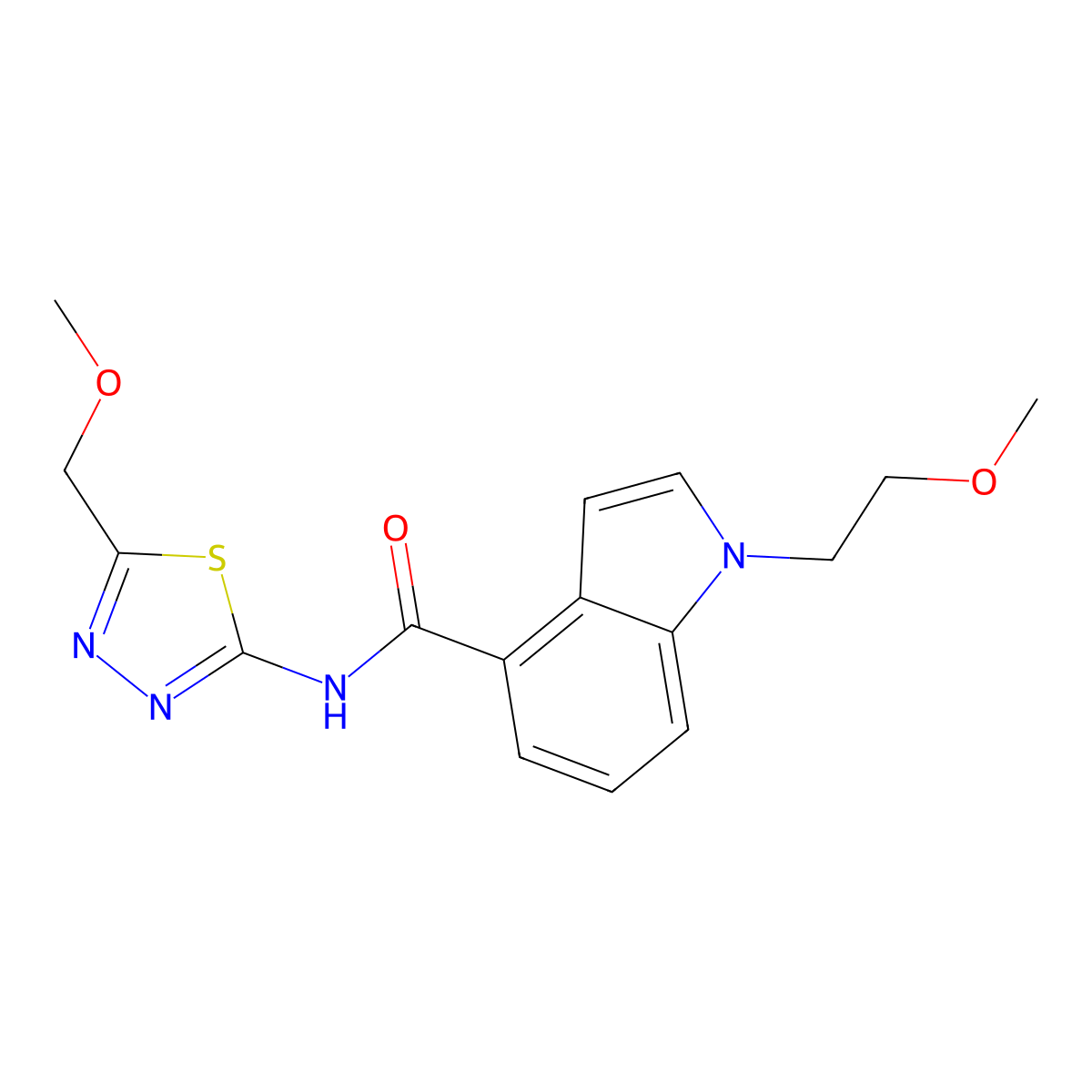 1-(2-methoxyethyl)-N-[5-(methoxymethyl)-1,3,4-thiadiazol-2-yl]-1H-indole-4-carboxamide molecular structure, CAS 1401560-75-5