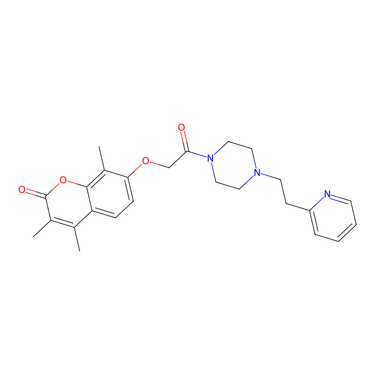 3,4,8-trimethyl-7-(2-oxo-2-{4-[2-(2-pyridyl)ethyl]piperazino}ethoxy)-2H-chromen-2-one molecular structure, CAS 1401561-01-0