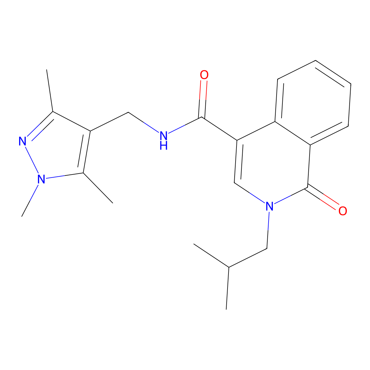 2-isobutyl-1-oxo-N-[(1,3,5-trimethyl-1H-pyrazol-4-yl)methyl]-1,2-dihydro-4-isoquinolinecarboxamide molecular structure, CAS 1401561-13-4
