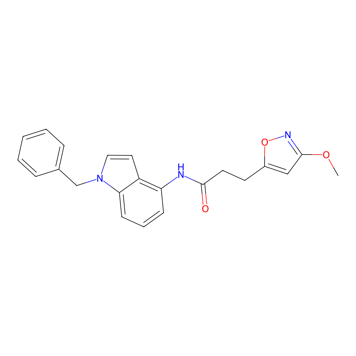 N-(1-benzyl-1H-indol-4-yl)-3-(3-methoxy-1,2-oxazol-5-yl)propanamide molecular structure, CAS 1401561-43-0