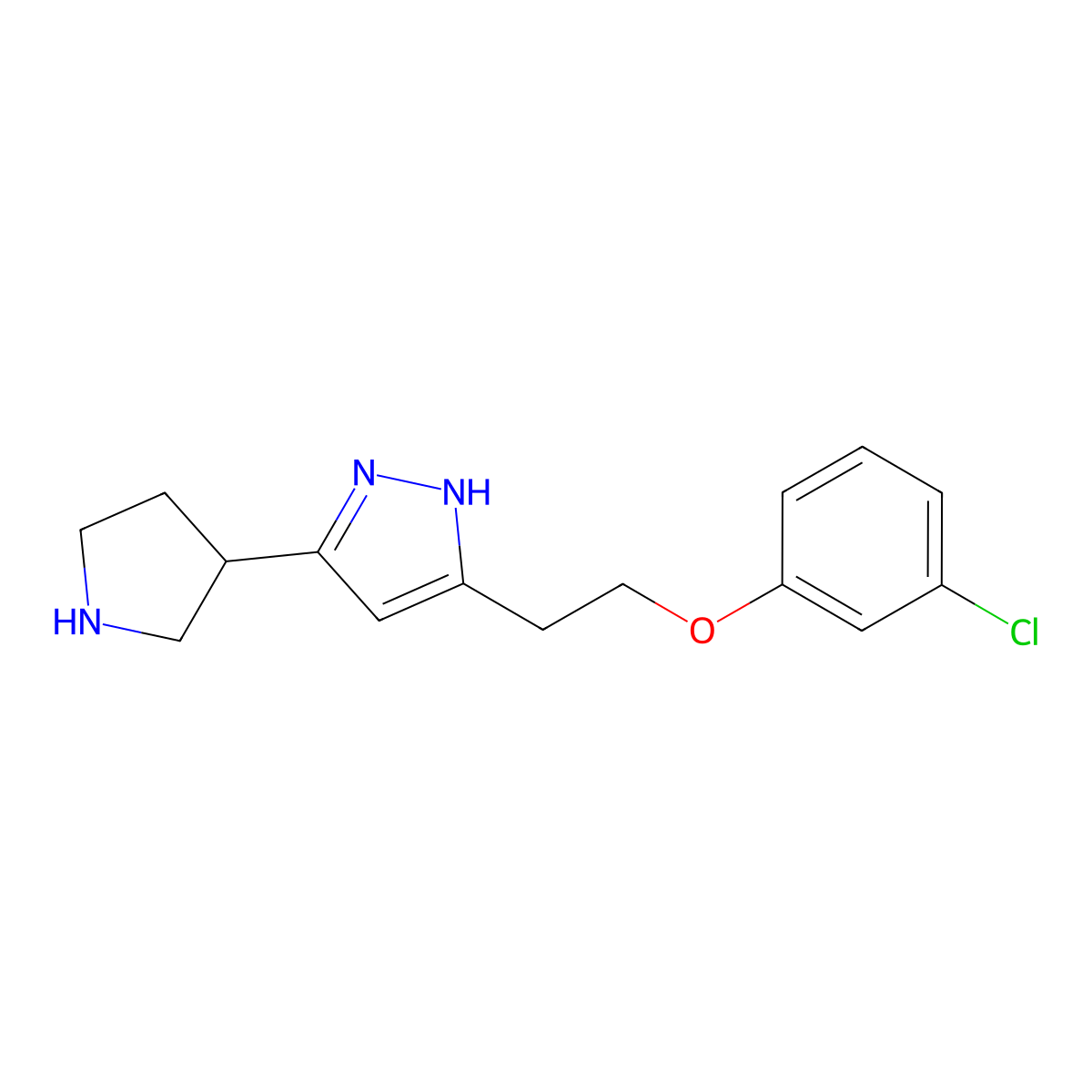 3-[2-(3-Chlorophenoxy)ethyl]-5-(pyrrolidin-3-yl)-1H-pyrazole molecular structure, CAS 1401561-68-9