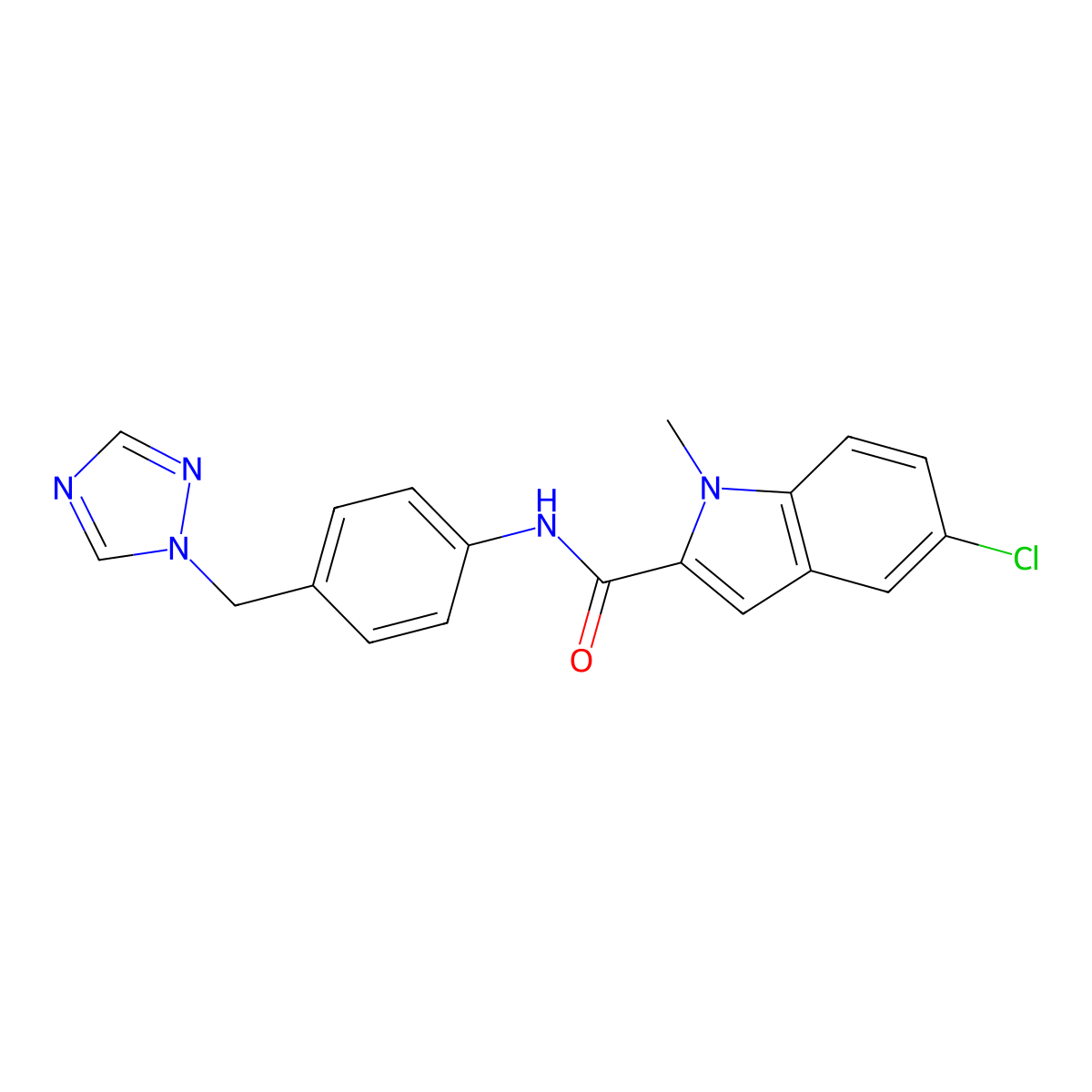5-chloro-1-methyl-N-[4-(1H-1,2,4-triazol-1-ylmethyl)phenyl]-1H-indole-2-carboxamide molecular structure, CAS 1401564-97-3