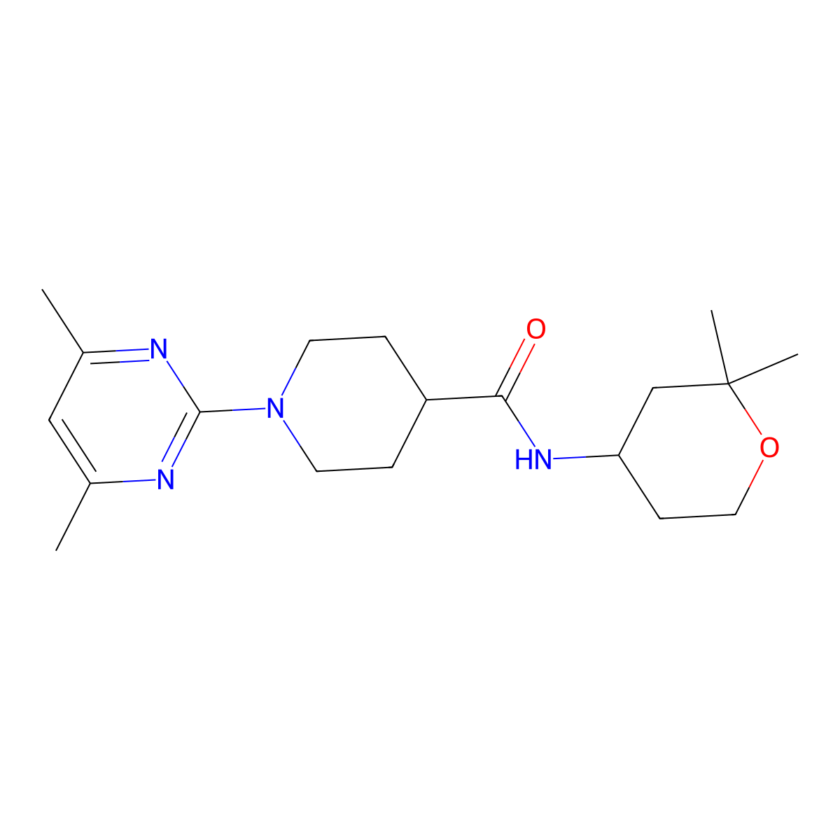 1-(4,6-dimethylpyrimidin-2-yl)-N-(2,2-dimethyltetrahydro-2H-pyran-4-yl)piperidine-4-carboxamide molecular structure, CAS 1401565-13-6