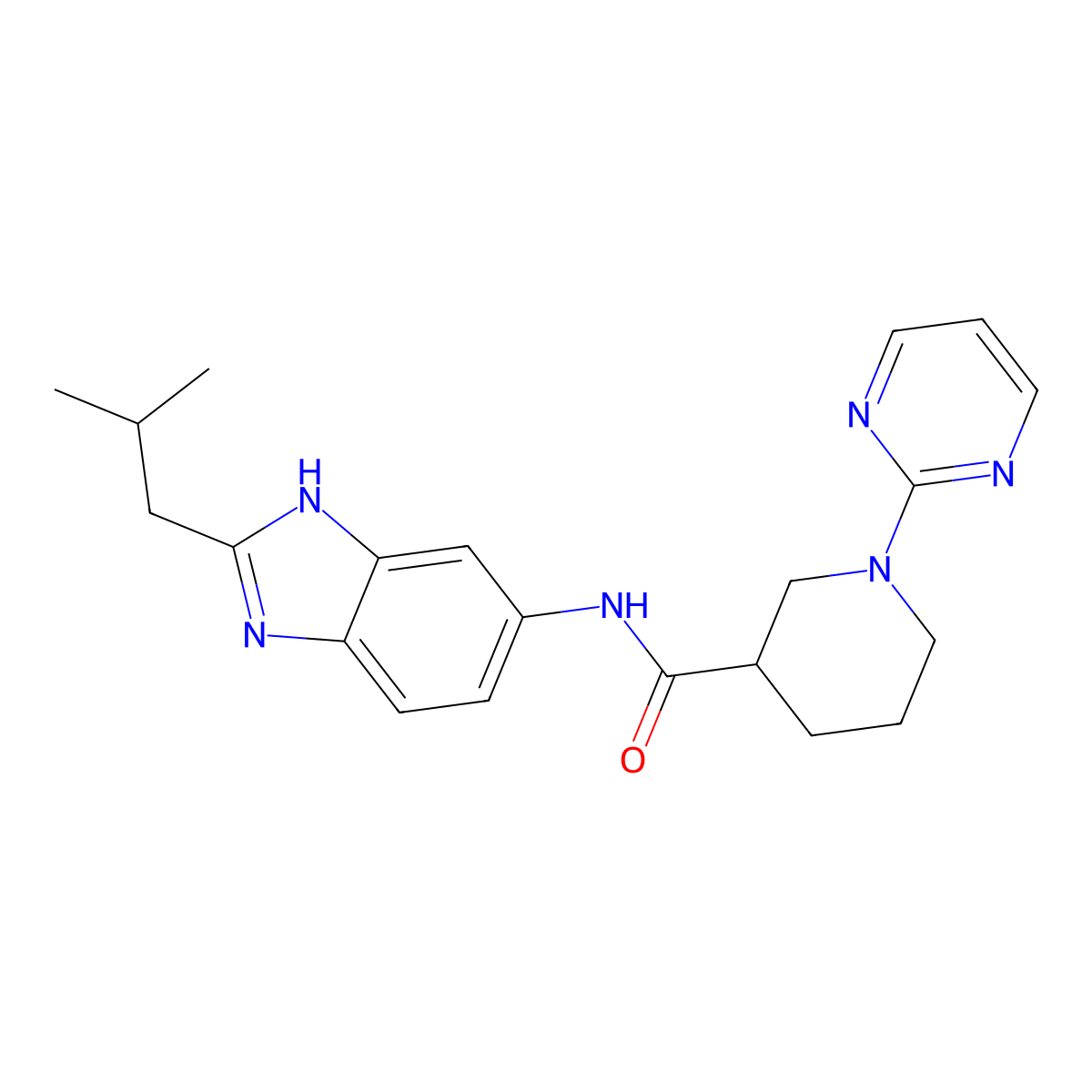 N-[2-(2-methylpropyl)-1H-benzimidazol-6-yl]-1-(pyrimidin-2-yl)piperidine-3-carboxamide molecular structure, CAS 1401565-18-1