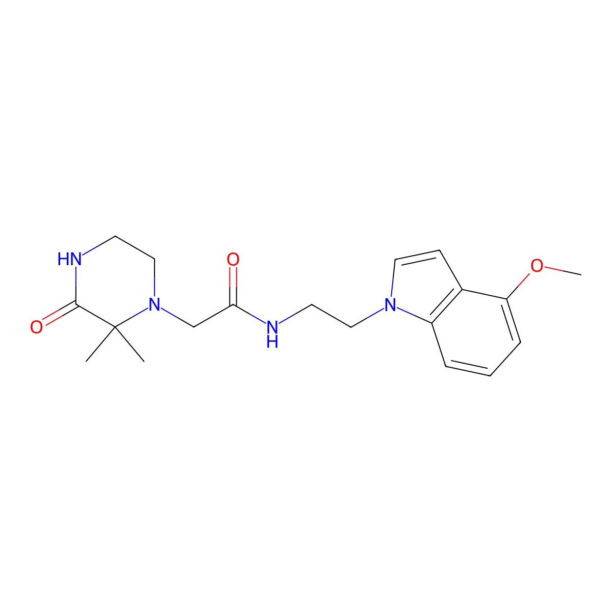 2-(2,2-dimethyl-3-oxopiperazino)-N-[2-(4-methoxy-1H-indol-1-yl)ethyl]acetamide molecular structure, CAS 1401565-32-9
