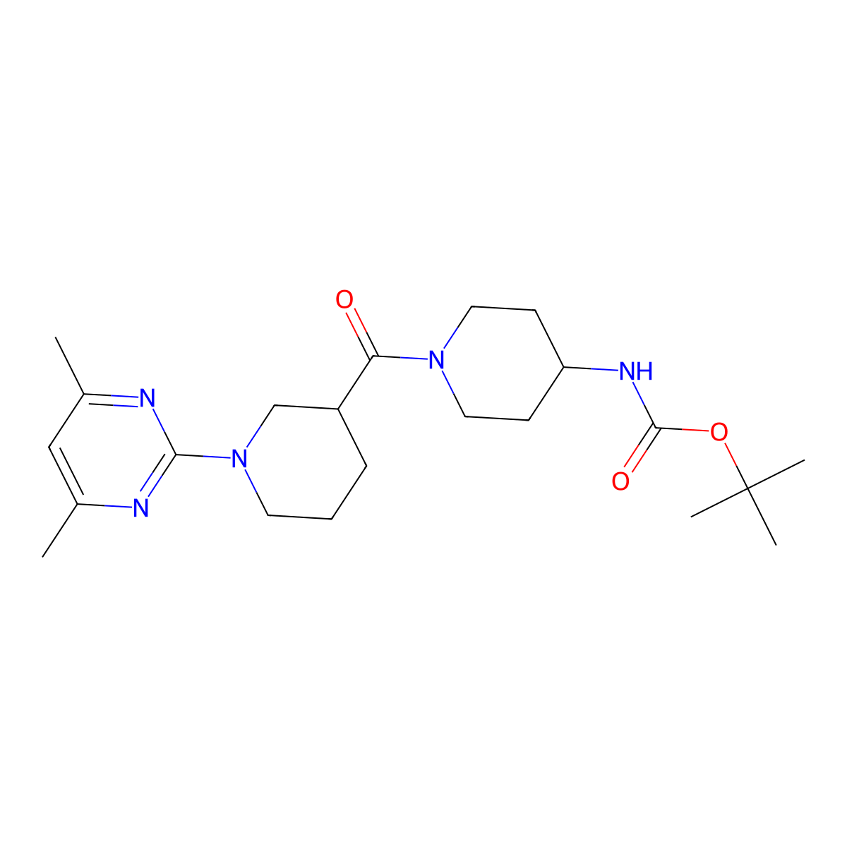 Tert-butyl (1-{[1-(4,6-dimethylpyrimidin-2-yl)piperidin-3-yl]carbonyl}piperidin-4-yl)carbamate molecular structure, CAS 1401565-41-0
