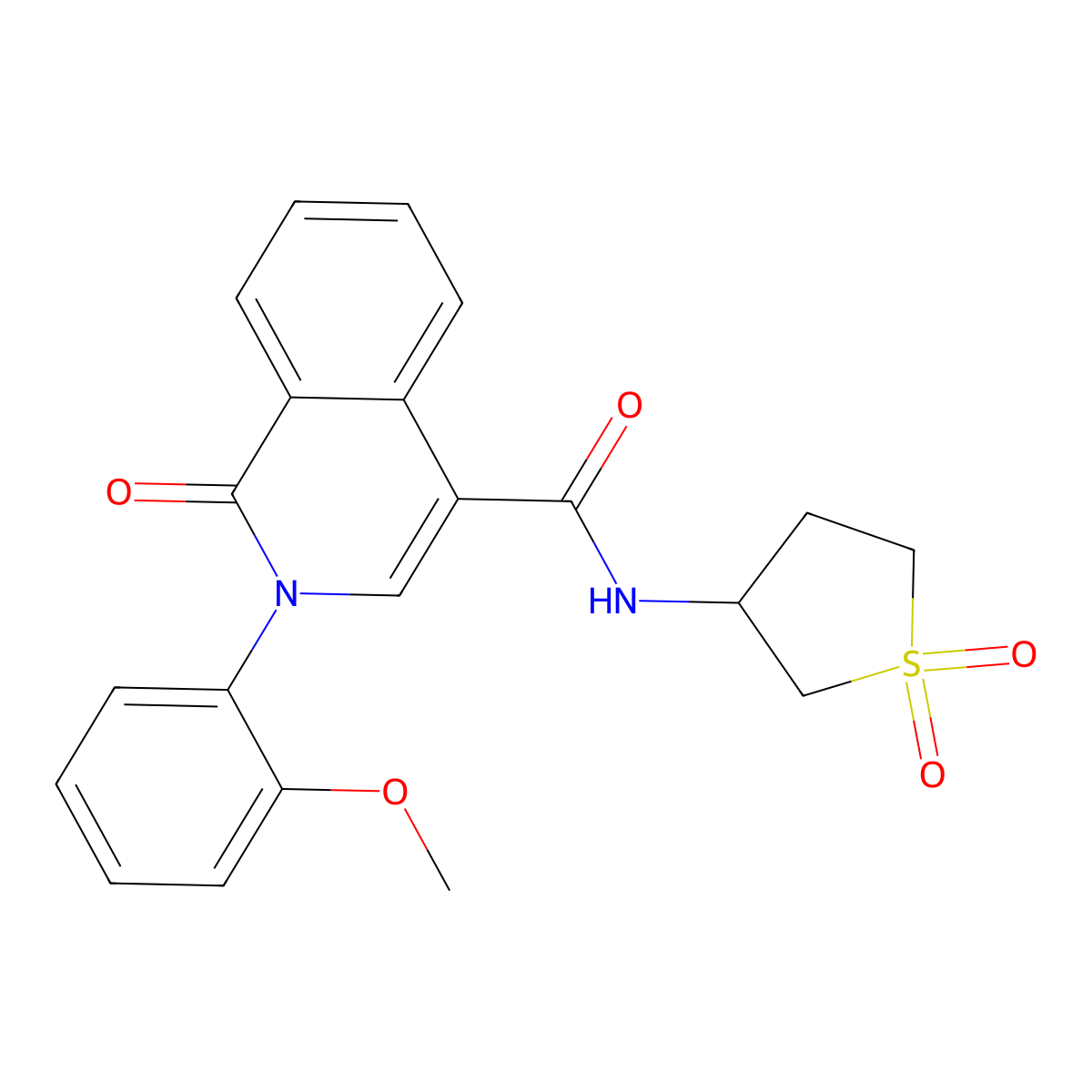 N-(1,1-dioxidotetrahydrothiophen-3-yl)-2-(2-methoxyphenyl)-1-oxo-1,2-dihydroisoquinoline-4-carboxamide molecular structure, CAS 1401565-51-2