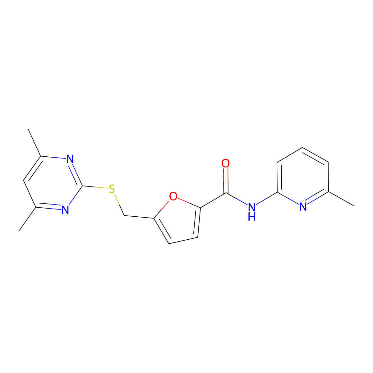 5-{[(4,6-dimethylpyrimidin-2-yl)sulfanyl]methyl}-N-(6-methylpyridin-2-yl)furan-2-carboxamide molecular structure, CAS 1401565-61-4