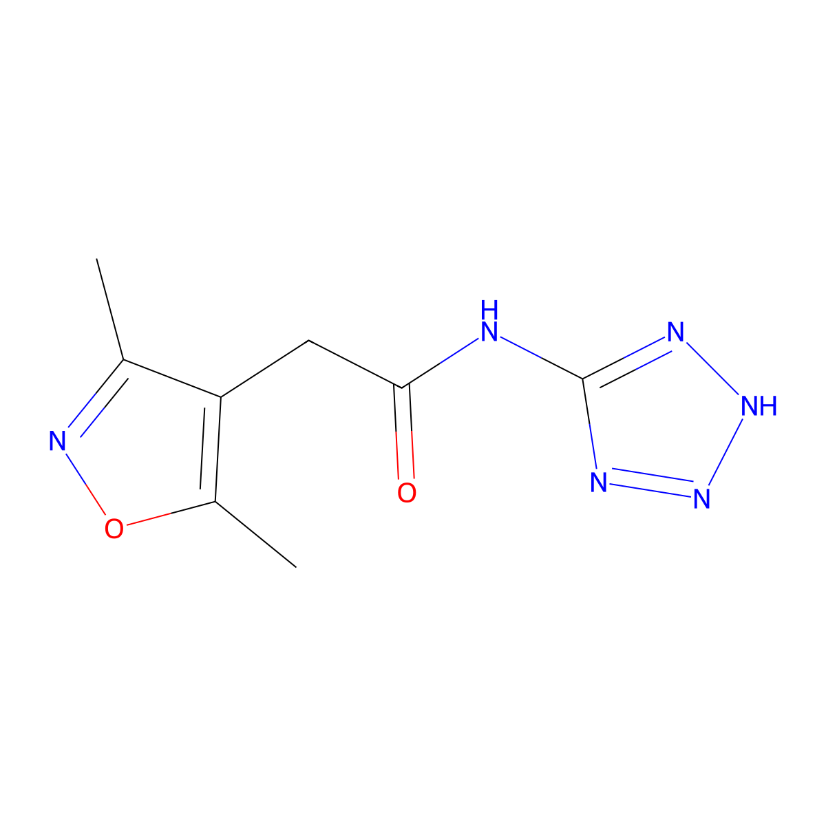 2-(3,5-dimethyl-1,2-oxazol-4-yl)-N-(1H-tetrazol-5-yl)acetamide molecular structure, CAS 1401565-62-5