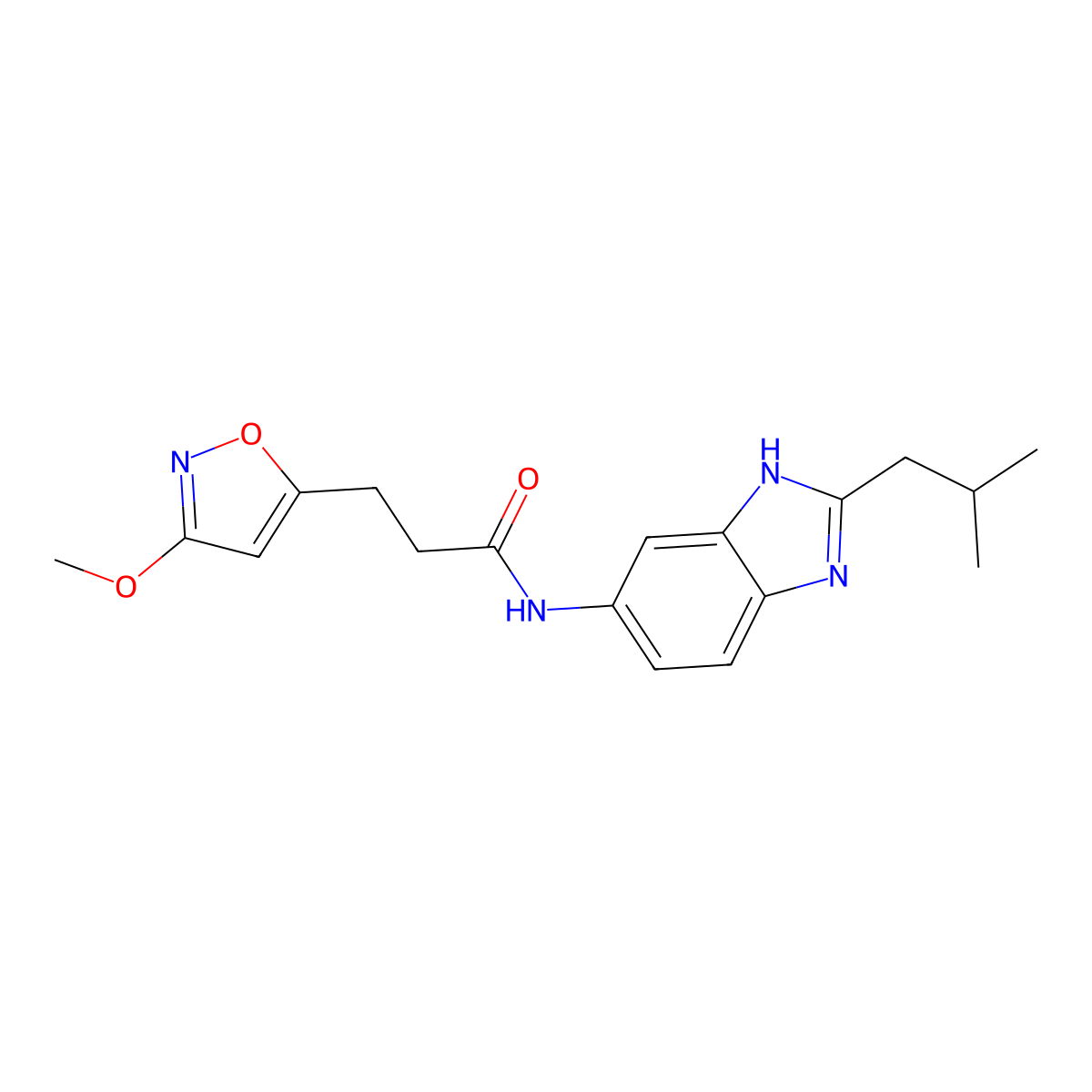 3-(3-methoxy-1,2-oxazol-5-yl)-N-[2-(2-methylpropyl)-1H-benzimidazol-6-yl]propanamide molecular structure, CAS 1401565-67-0