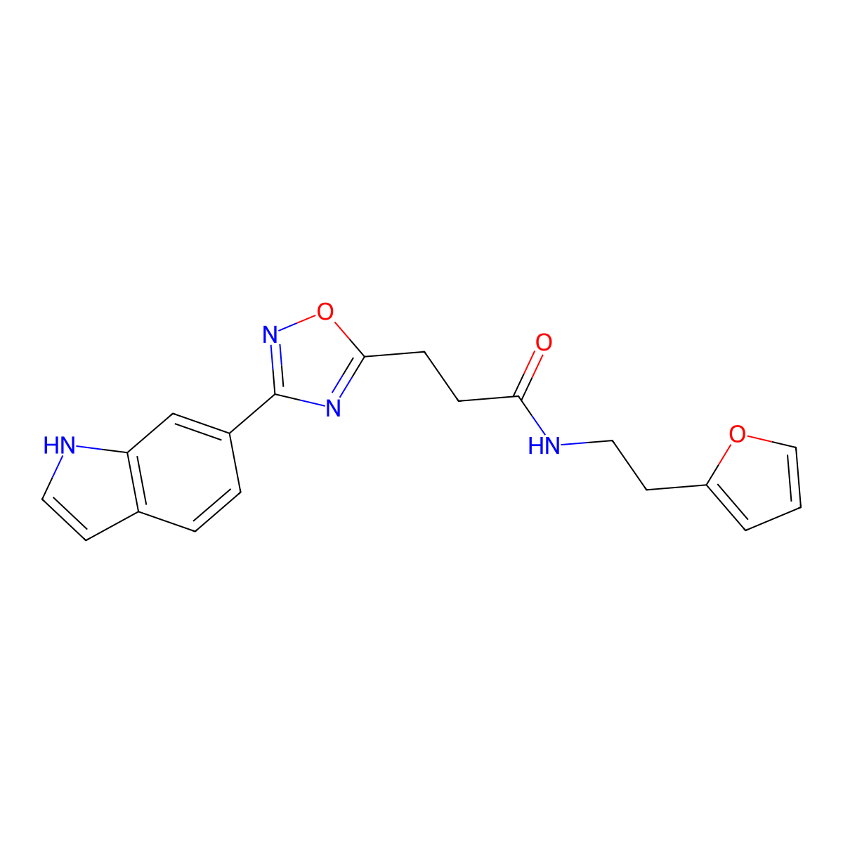 N-[2-(furan-2-yl)ethyl]-3-[3-(1H-indol-6-yl)-1,2,4-oxadiazol-5-yl]propanamide molecular structure, CAS 1401565-73-8
