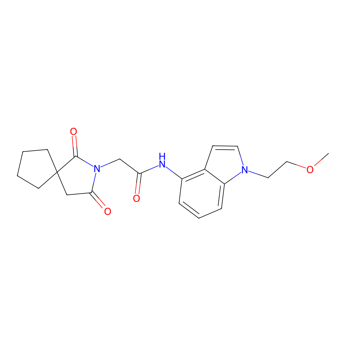 2-(1,3-dioxo-2-azaspiro[4.4]non-2-yl)-N-[1-(2-methoxyethyl)-1H-indol-4-yl]acetamide molecular structure, CAS 1401565-83-0