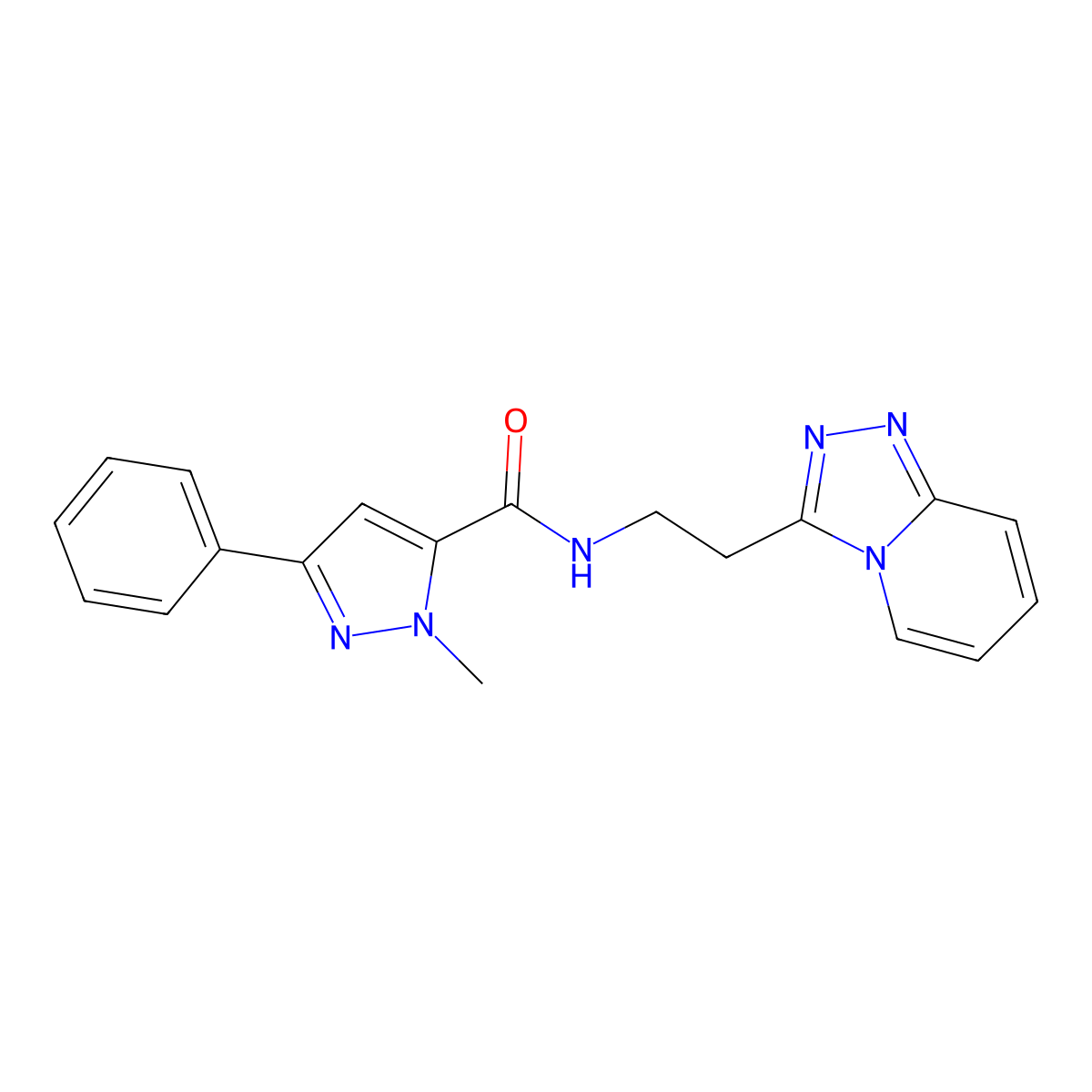 1-methyl-3-phenyl-N-[2-([1,2,4]triazolo[4,3-a]pyridin-3-yl)ethyl]-1H-pyrazole-5-carboxamide molecular structure, CAS 1401566-05-9