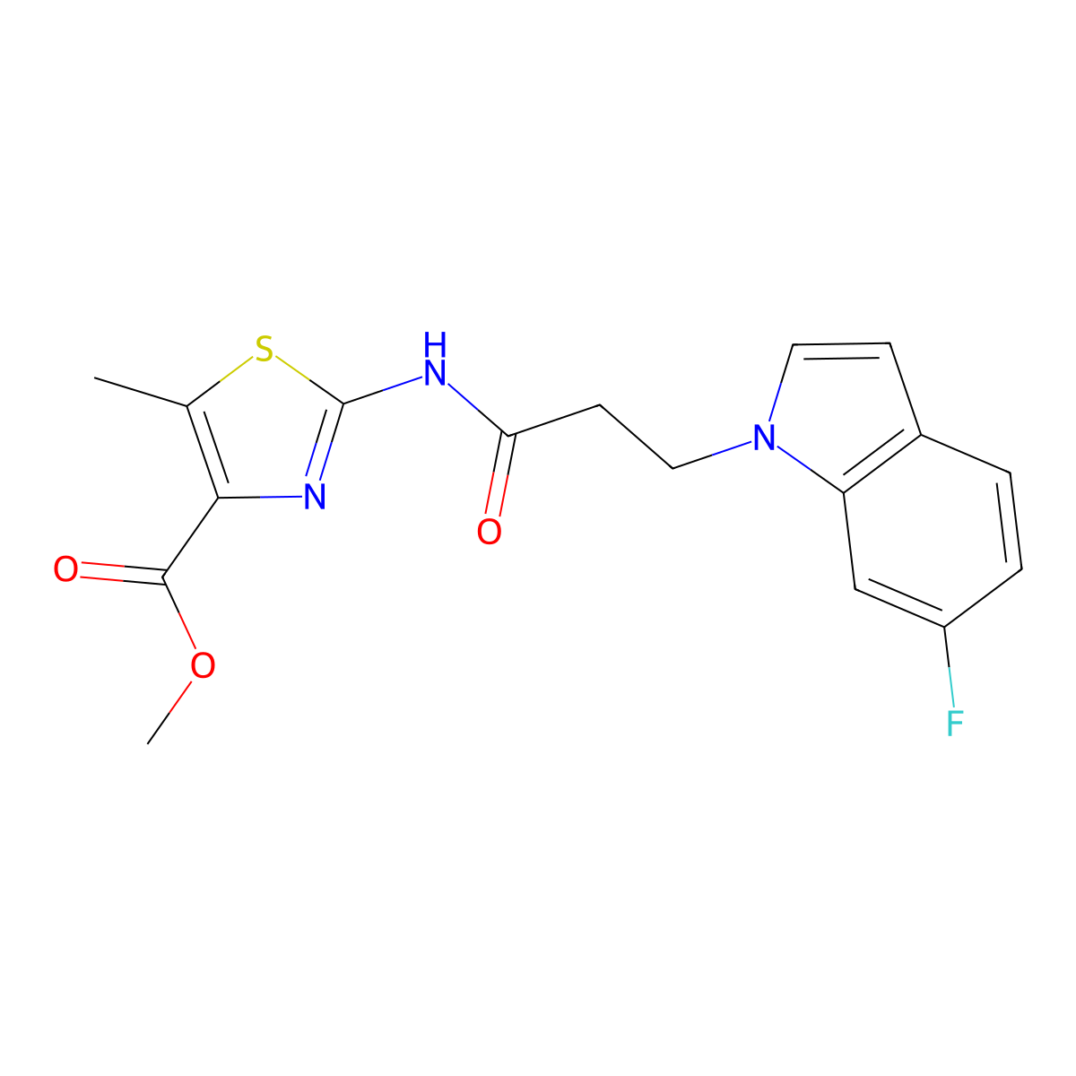 methyl 2-{[3-(6-fluoro-1H-indol-1-yl)propanoyl]amino}-5-methyl-1,3-thiazole-4-carboxylate molecular structure, CAS 1401566-20-8