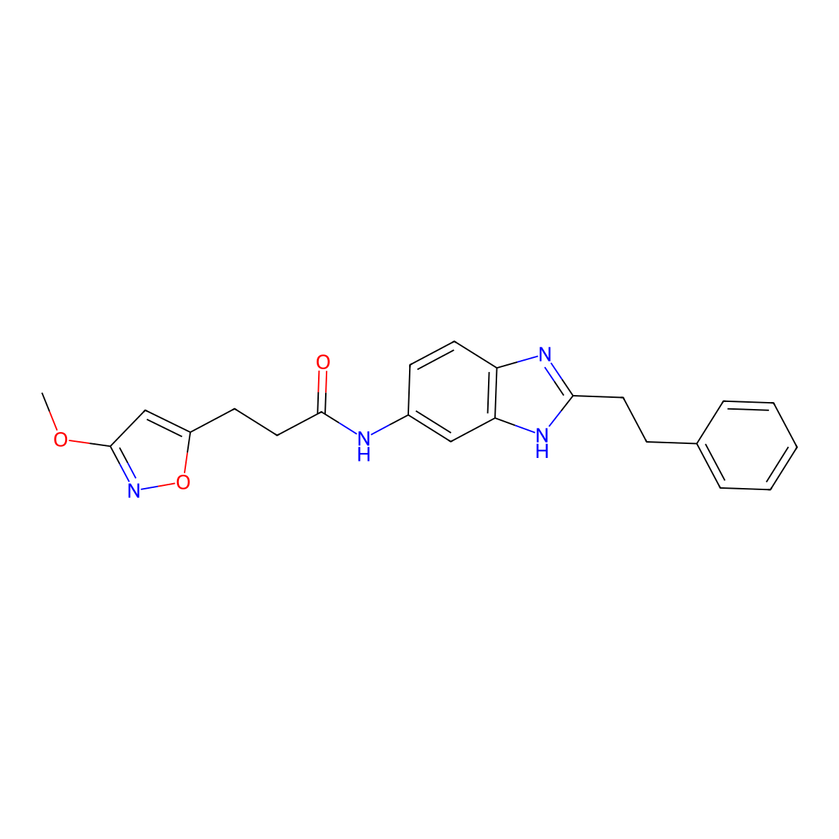 3-(3-methoxy-1,2-oxazol-5-yl)-N-[2-(2-phenylethyl)-1H-benzimidazol-6-yl]propanamide molecular structure, CAS 1401566-31-1