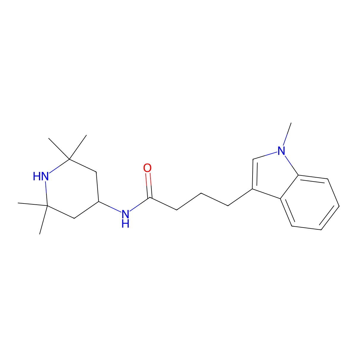 4-(1-methyl-1H-indol-3-yl)-N-(2,2,6,6-tetramethylpiperidin-4-yl)butanamide molecular structure, CAS 1401566-36-6
