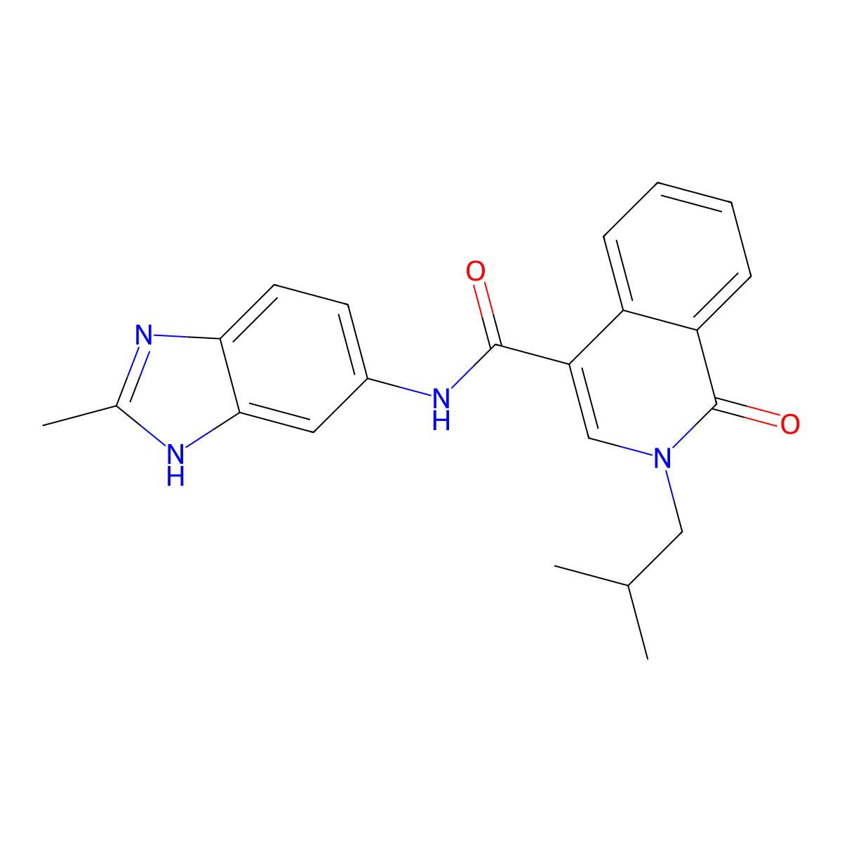 N-(2-methyl-1H-benzimidazol-6-yl)-2-(2-methylpropyl)-1-oxo-1,2-dihydroisoquinoline-4-carboxamide molecular structure, CAS 1401566-41-3