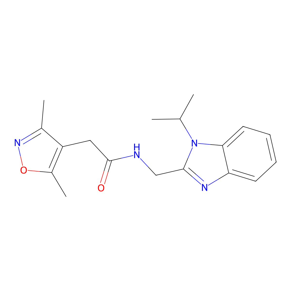 2-(3,5-dimethyl-1,2-oxazol-4-yl)-N-{[1-(propan-2-yl)-1H-benzimidazol-2-yl]methyl}acetamide molecular structure, CAS 1401566-56-0