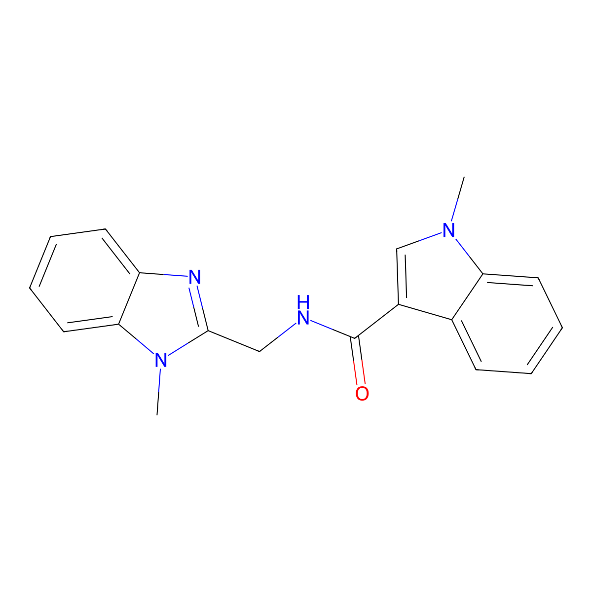1-methyl-N-[(1-methyl-1H-benzimidazol-2-yl)methyl]-1H-indole-3-carboxamide molecular structure, CAS 1401566-61-7