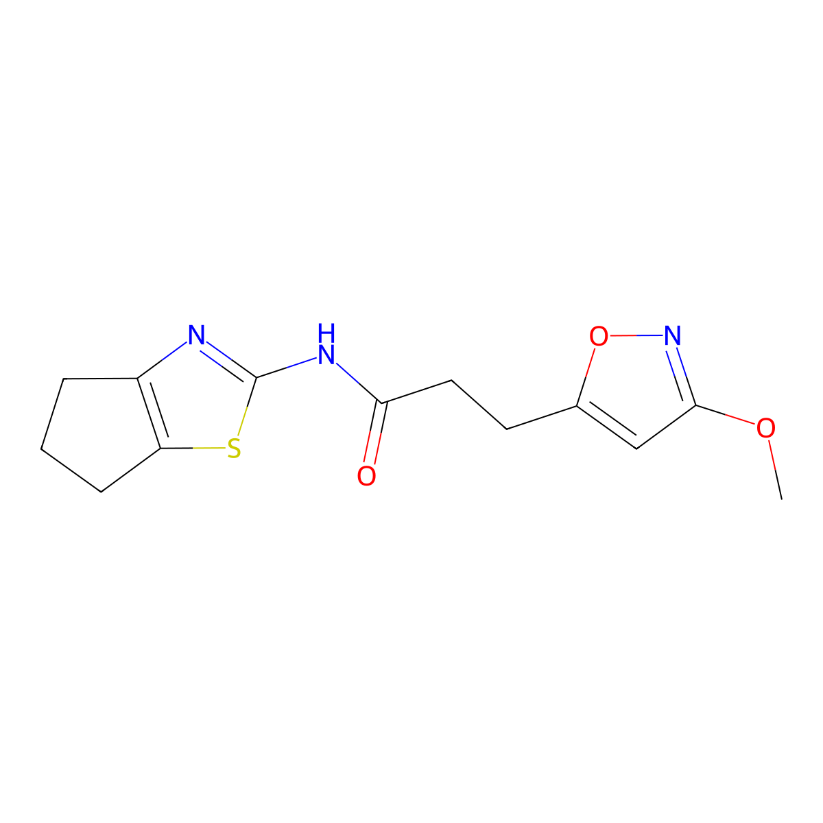 N-(5,6-dihydro-4H-cyclopenta[d]thiazol-2-yl)-3-(3-methoxyisoxazol-5-yl)propanamide molecular structure, CAS 1401566-77-5
