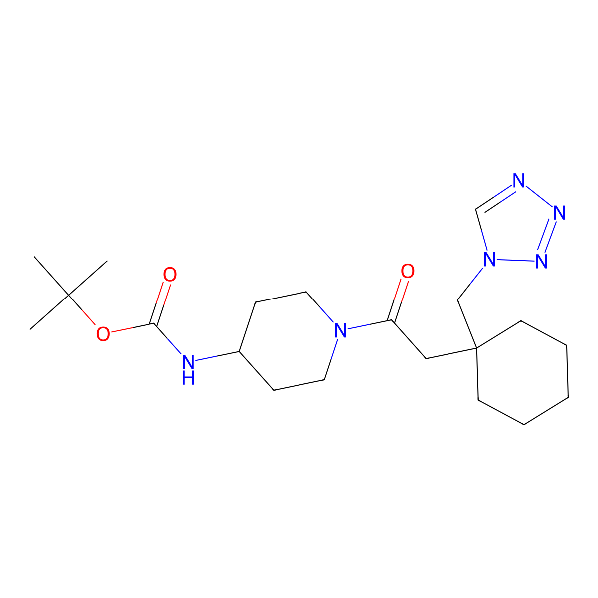 tert-butyl (1-{[1-(1H-tetrazol-1-ylmethyl)cyclohexyl]acetyl}piperidin-4-yl)carbamate molecular structure, CAS 1401566-80-0
