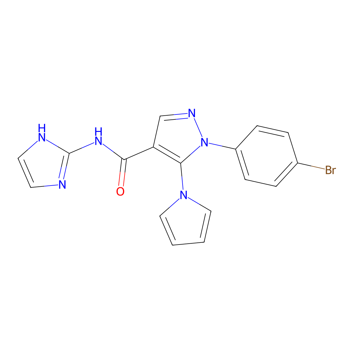 1-(4-bromophenyl)-N-(1H-imidazol-2-yl)-5-(1H-pyrrol-1-yl)-1H-pyrazole-4-carboxamide molecular structure, CAS 1401566-87-7