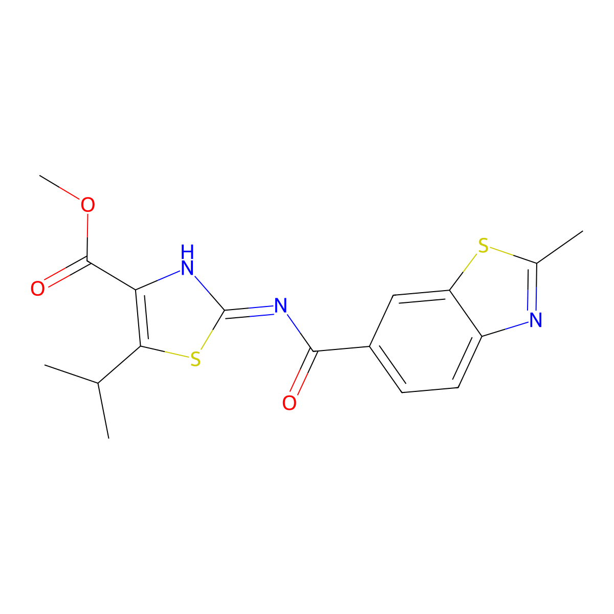 Methyl 2-{[(2-methyl-1,3-benzothiazol-6-yl)carbonyl]amino}-5-(propan-2-yl)-1,3-thiazole-4-carboxylate molecular structure, CAS 1401566-92-4