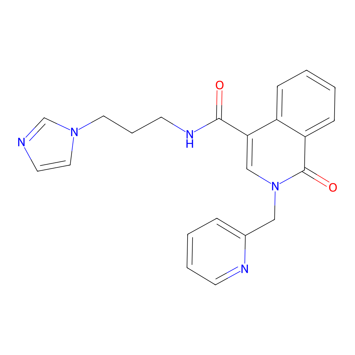 N-[3-(1H-imidazol-1-yl)propyl]-1-oxo-2-(pyridin-2-ylmethyl)-1,2-dihydroisoquinoline-4-carboxamide molecular structure, CAS 1401566-95-7