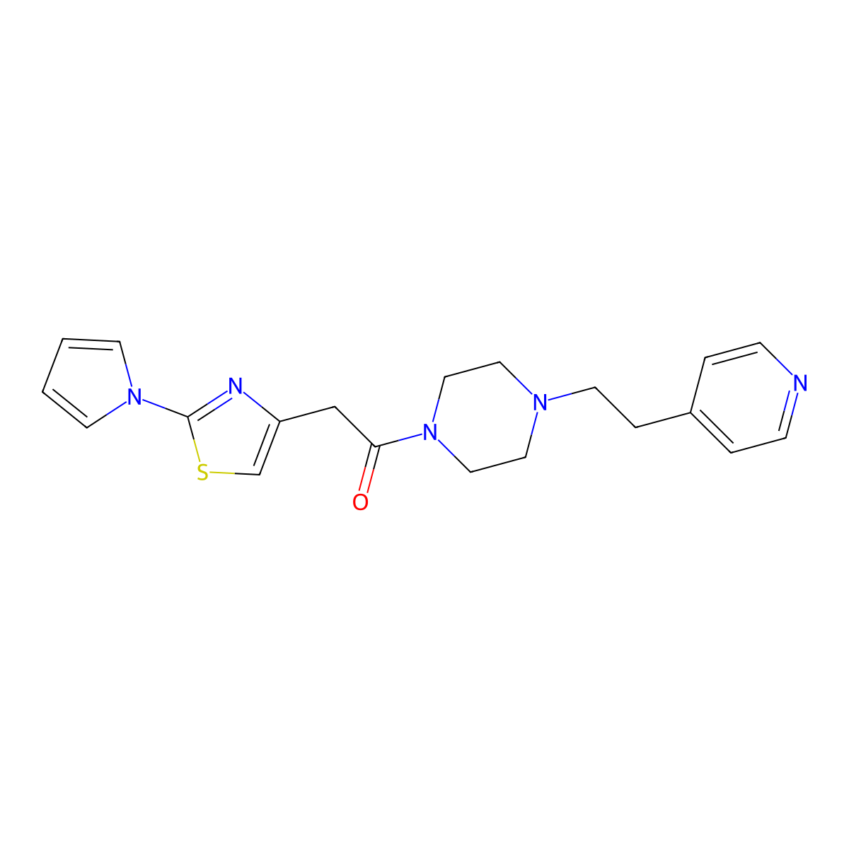 1-{4-[2-(4-pyridyl)ethyl]piperazino}-2-[2-(1H-pyrrol-1-yl)-1,3-thiazol-4-yl]-1-ethanone molecular structure, CAS 1401567-09-6
