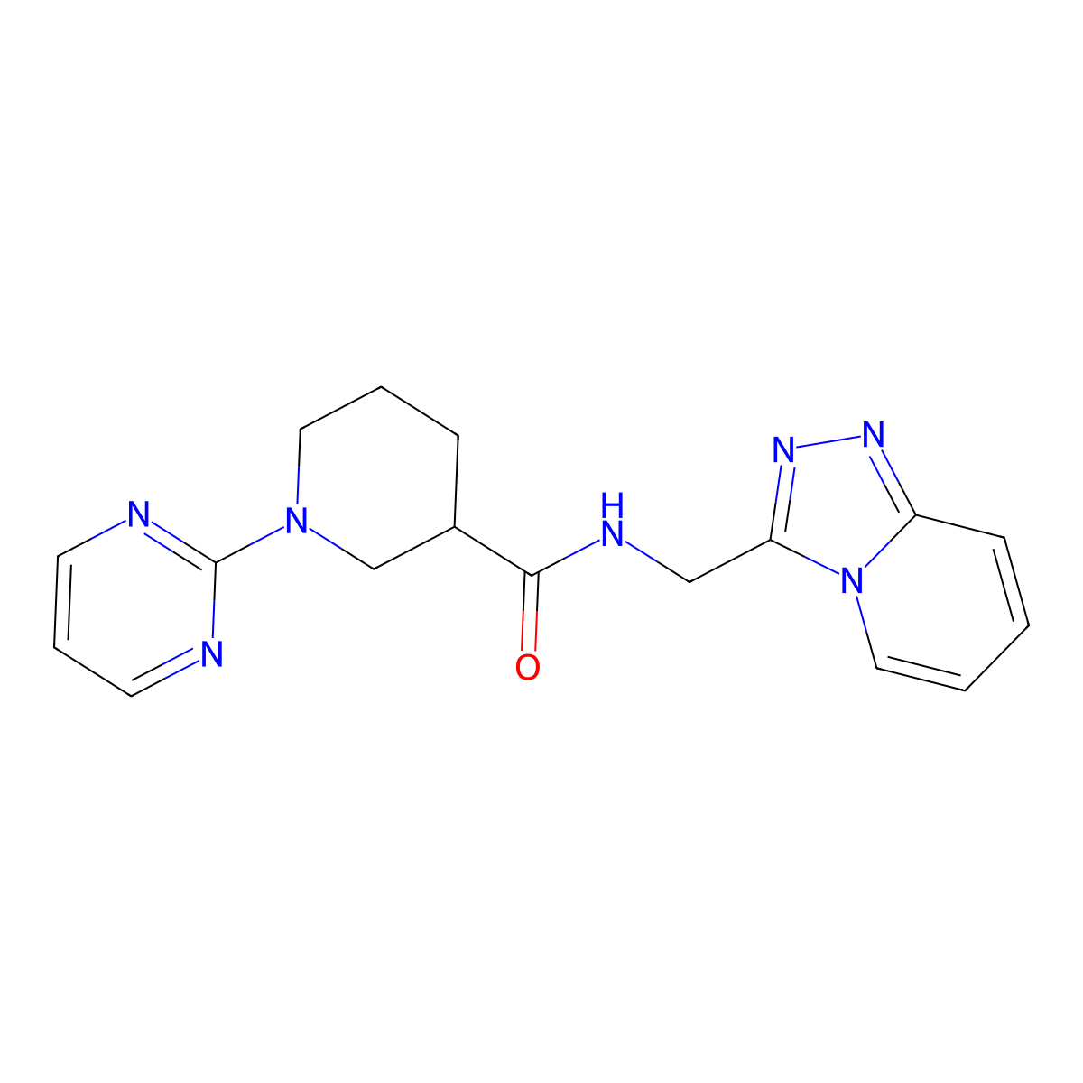 1-(2-pyrimidinyl)-N-([1,2,4]triazolo[4,3-a]pyridin-3-ylmethyl)-3-piperidinecarboxamide molecular structure, CAS 1401567-15-4
