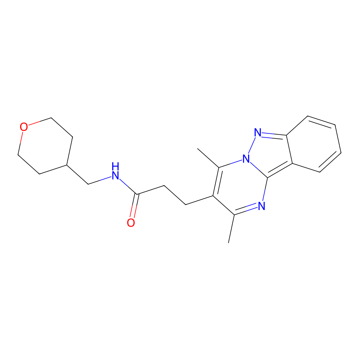 3-(2,4-dimethylpyrimido[1,2-b]indazol-3-yl)-N-(tetrahydro-2H-pyran-4-ylmethyl)propanamide molecular structure, CAS 1401567-18-7