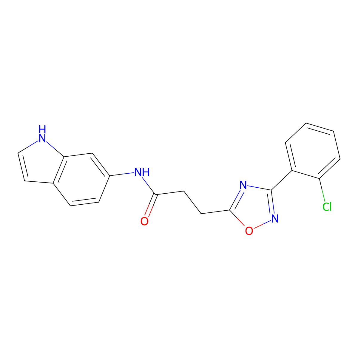 3-[3-(2-chlorophenyl)-1,2,4-oxadiazol-5-yl]-N-(1H-indol-6-yl)propanamide molecular structure, CAS 1401567-19-8