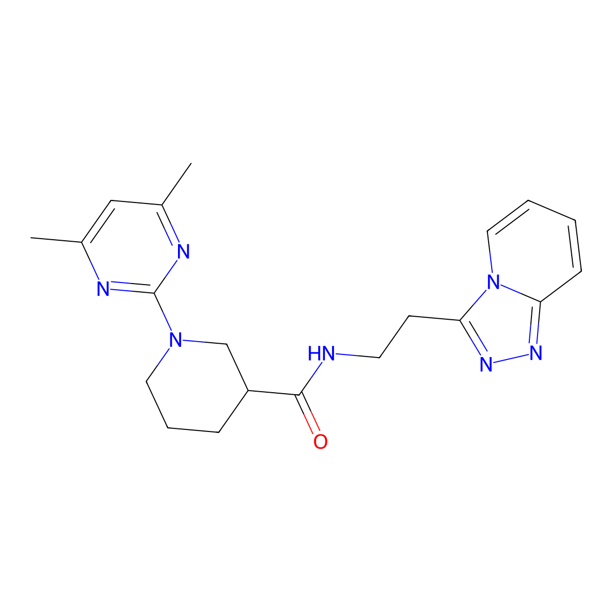 1-(4,6-dimethyl-2-pyrimidinyl)-N-(2-[1,2,4]triazolo[4,3-a]pyridin-3-ylethyl)-3-piperidinecarboxamide molecular structure, CAS 1401567-34-7