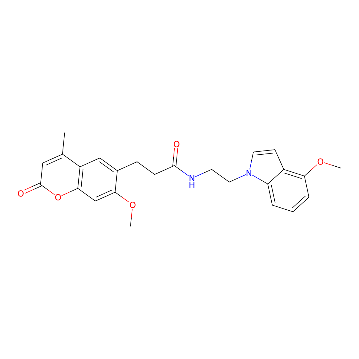 N-[2-(4-methoxy-1H-indol-1-yl)ethyl]-3-(7-methoxy-4-methyl-2-oxo-2H-chromen-6-yl)propanamide molecular structure, CAS 1401567-37-0