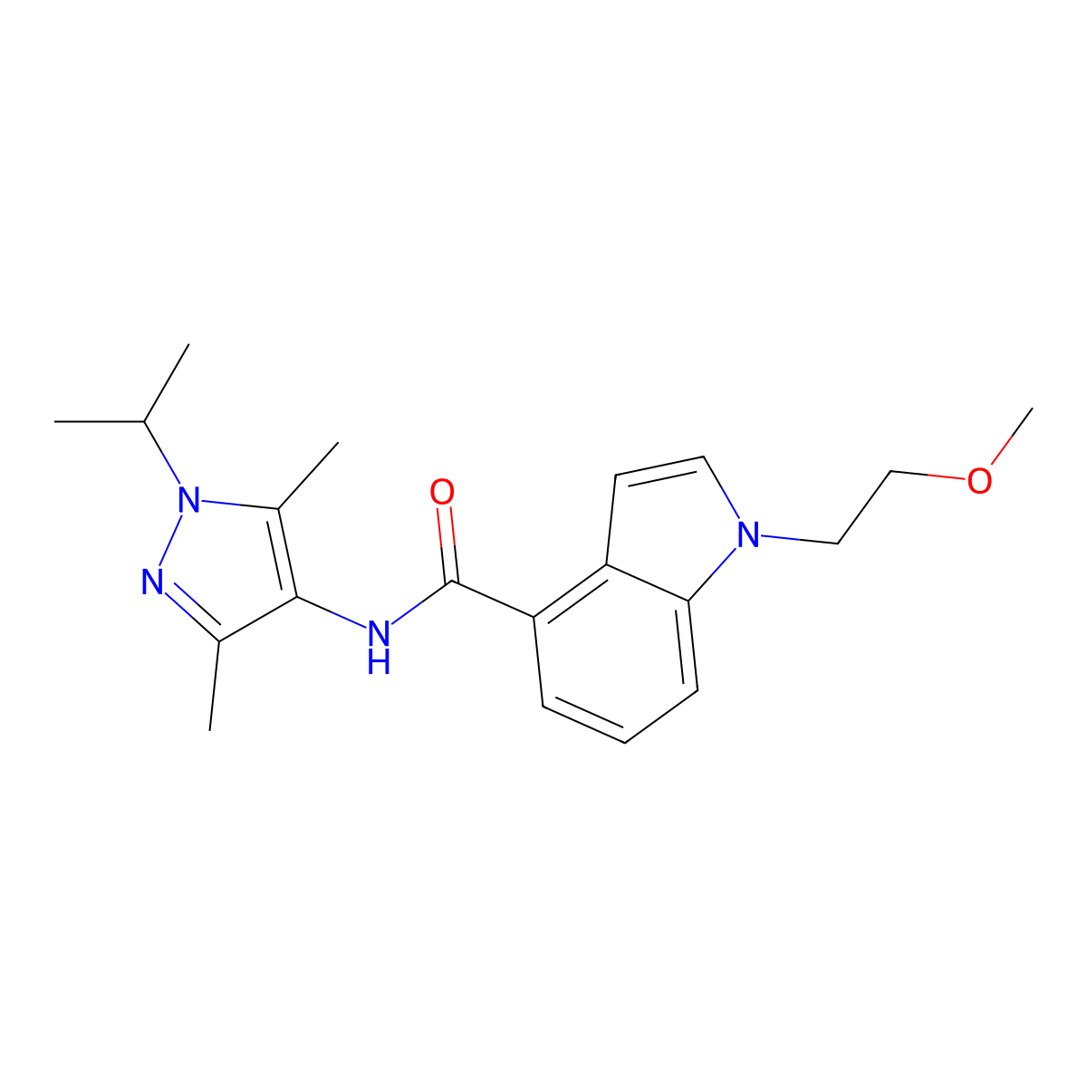 N-[3,5-dimethyl-1-(propan-2-yl)-1H-pyrazol-4-yl]-1-(2-methoxyethyl)-1H-indole-4-carboxamide molecular structure, CAS 1401567-59-6
