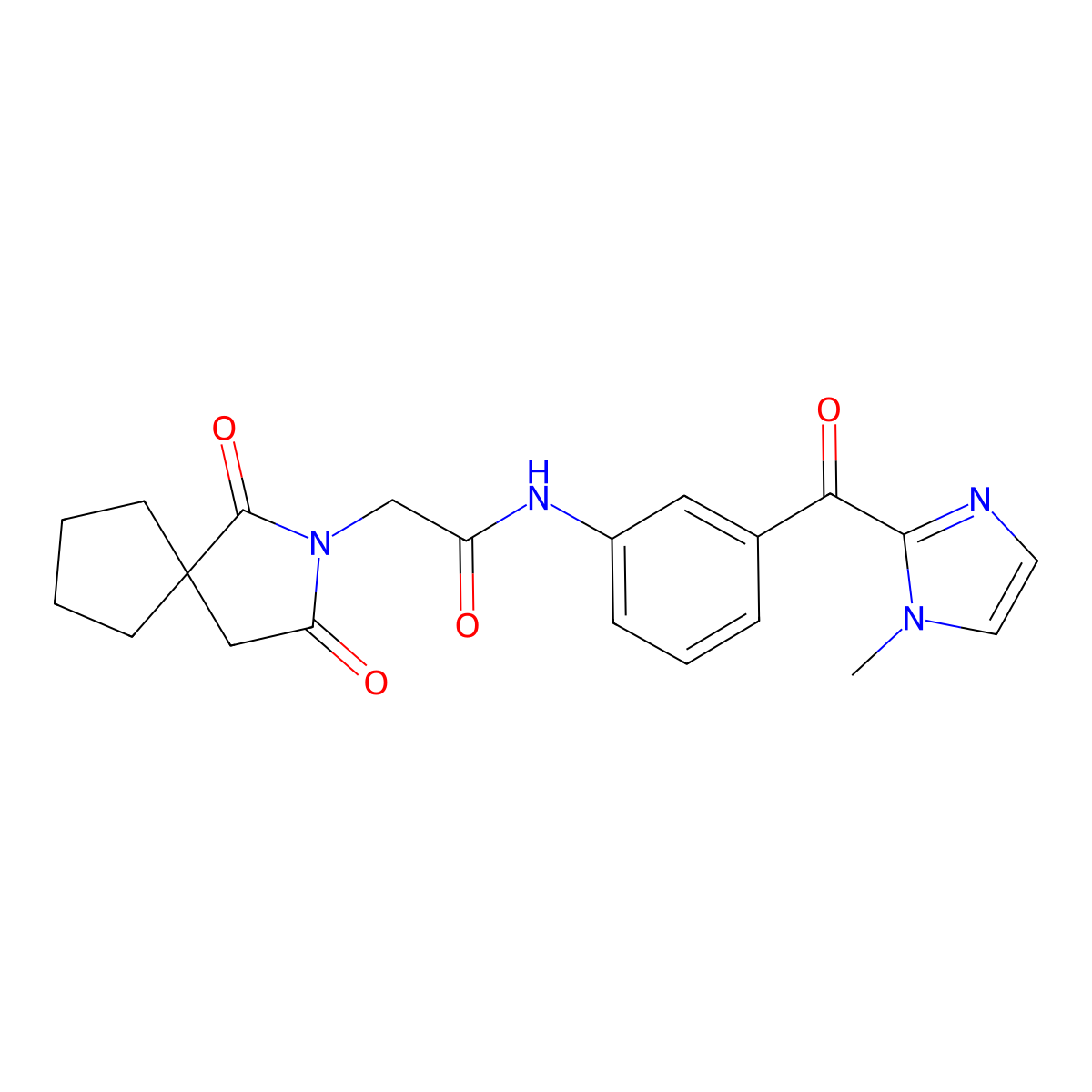 2-(1,3-dioxo-2-azaspiro[4.4]non-2-yl)-N-{3-[(1-methyl-1H-imidazol-2-yl)carbonyl]phenyl}acetamide molecular structure, CAS 1401568-00-0