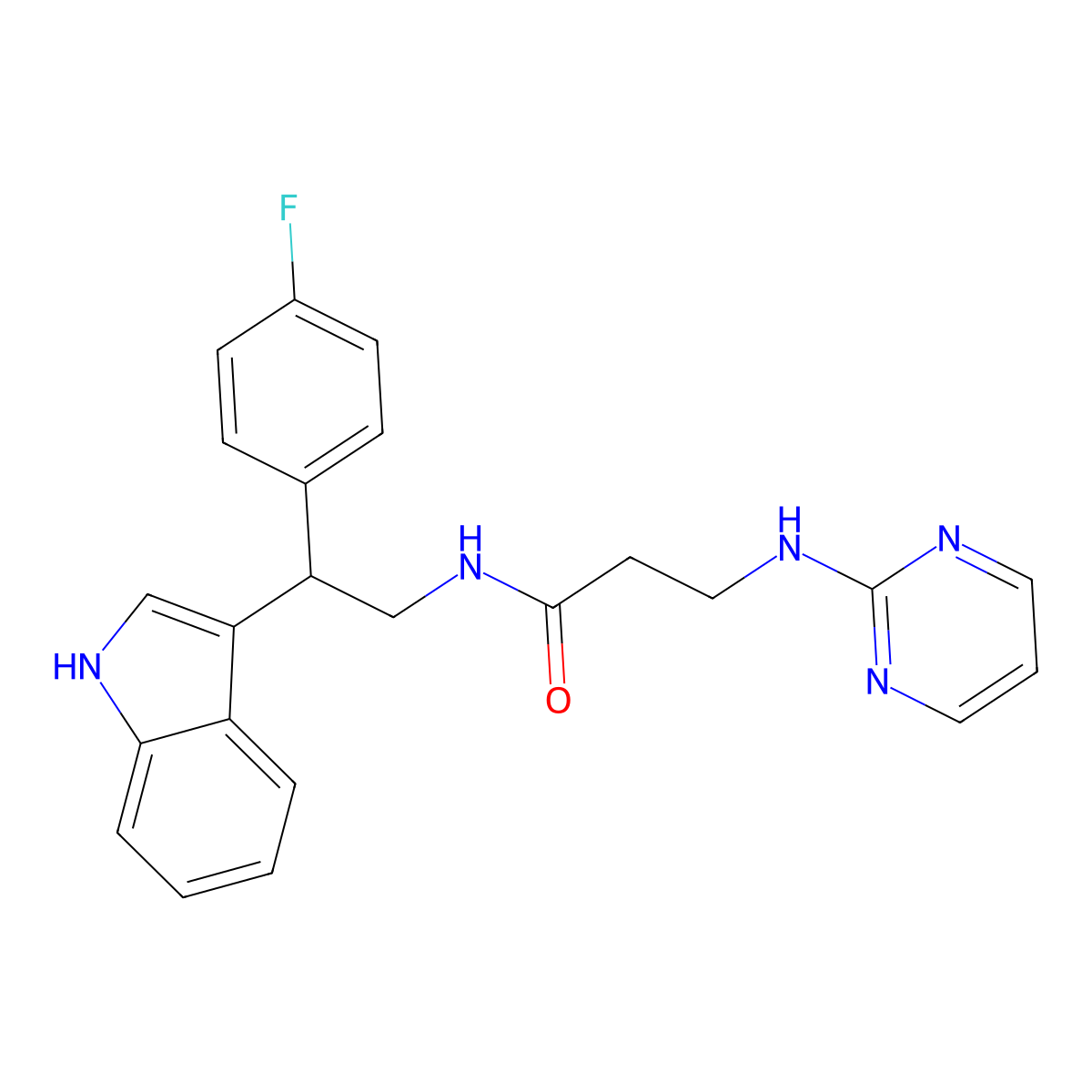 N-[2-(4-fluorophenyl)-2-(1H-indol-3-yl)ethyl]-3-(2-pyrimidinylamino)propanamide molecular structure, CAS 1401568-10-2