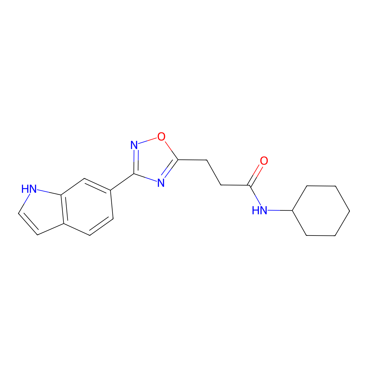 N-cyclohexyl-3-[3-(1H-indol-6-yl)-1,2,4-oxadiazol-5-yl]propanamide molecular structure, CAS 1401568-21-5