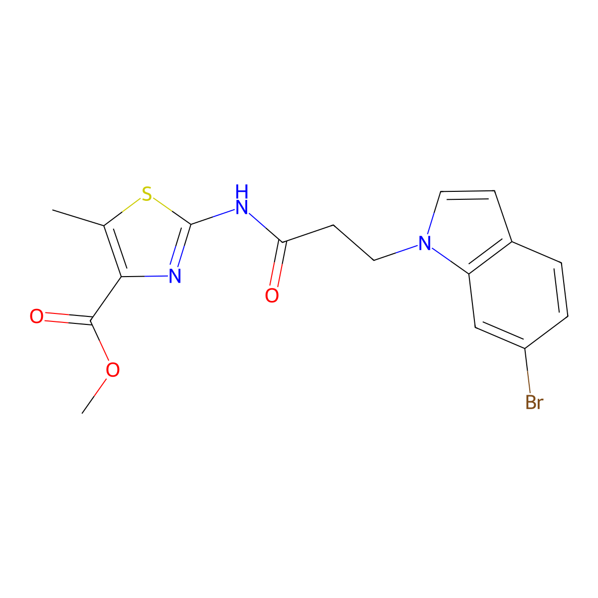 methyl 2-{[3-(6-bromo-1H-indol-1-yl)propanoyl]amino}-5-methyl-1,3-thiazole-4-carboxylate molecular structure, CAS 1401568-47-5
