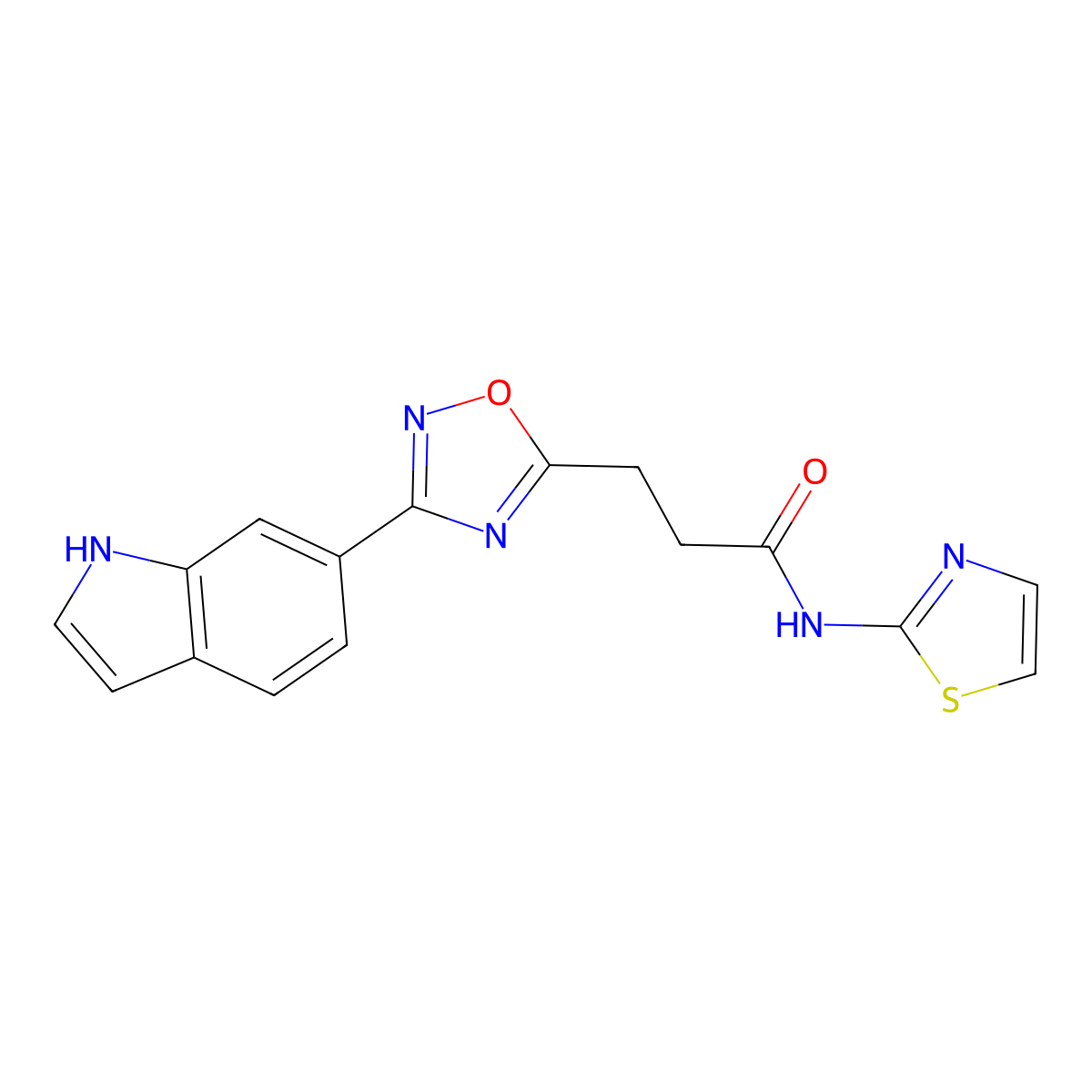 3-(3-(1H-indol-6-yl)-1,2,4-oxadiazol-5-yl)-N-(thiazol-2-yl)propanamide molecular structure, CAS 1401568-50-0
