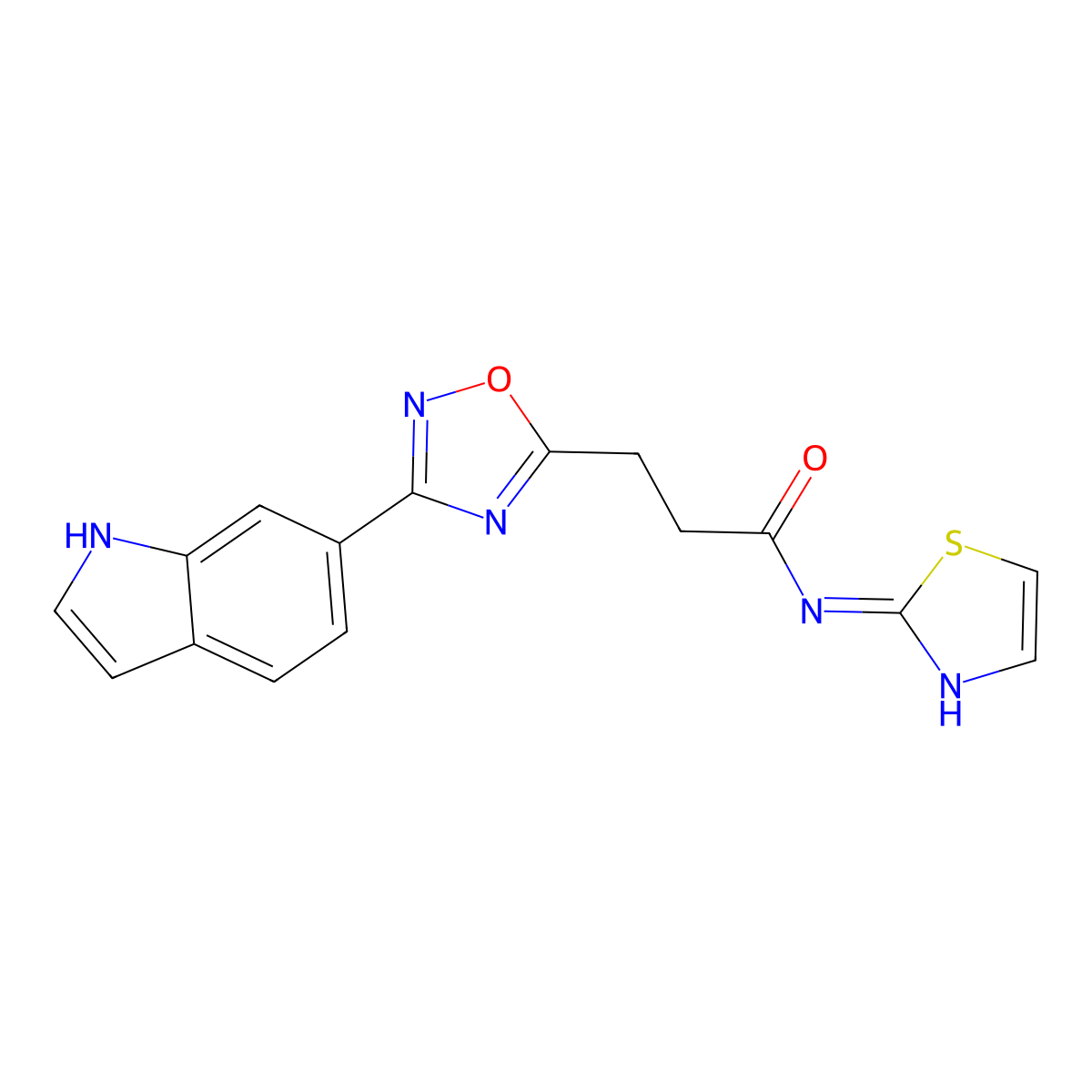 3-(3-(1H-indol-6-yl)-1,2,4-oxadiazol-5-yl)-N-(thiazol-2-yl)propanamide molecular structure, CAS 1401568-50-0