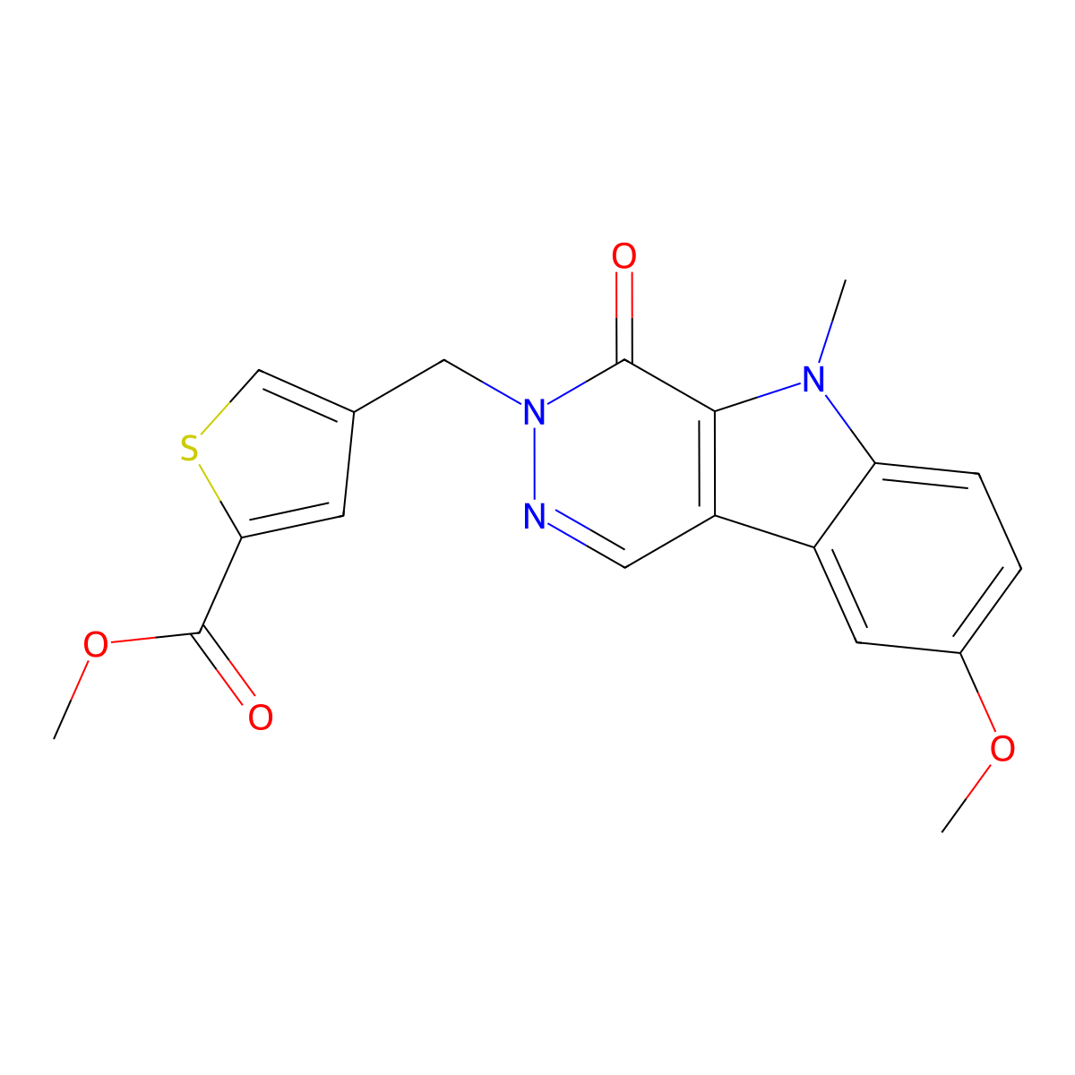 methyl 4-[(8-methoxy-5-methyl-4-oxo-4,5-dihydro-3H-pyridazino[4,5-b]indol-3-yl)methyl]-2-thiophenecarboxylate molecular structure, CAS 1401568-77-1