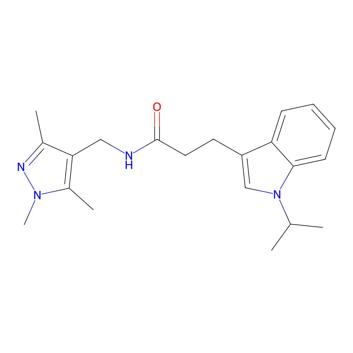 3-(1-isopropyl-1H-indol-3-yl)-N-[(1,3,5-trimethyl-1H-pyrazol-4-yl)methyl]propanamide molecular structure, CAS 1401568-91-9