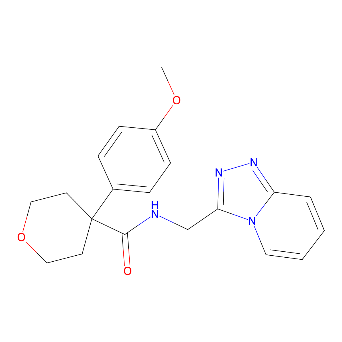 4-(4-methoxyphenyl)-N-([1,2,4]triazolo[4,3-a]pyridin-3-ylmethyl)tetrahydro-2H-pyran-4-carboxamide molecular structure, CAS 1401569-12-7