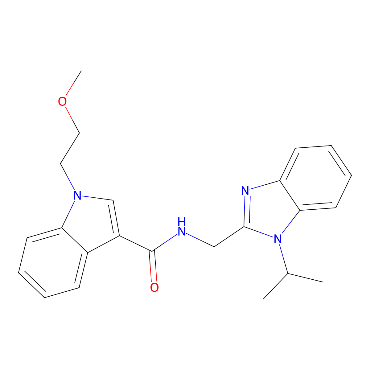 N-[(1-isopropyl-1H-1,3-benzimidazol-2-yl)methyl]-1-(2-methoxyethyl)-1H-indole-3-carboxamide molecular structure, CAS 1401569-27-4